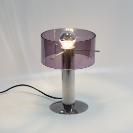 Lampe de bureau cylindrique en métal et Plexiglas des années 1970 - Oxar