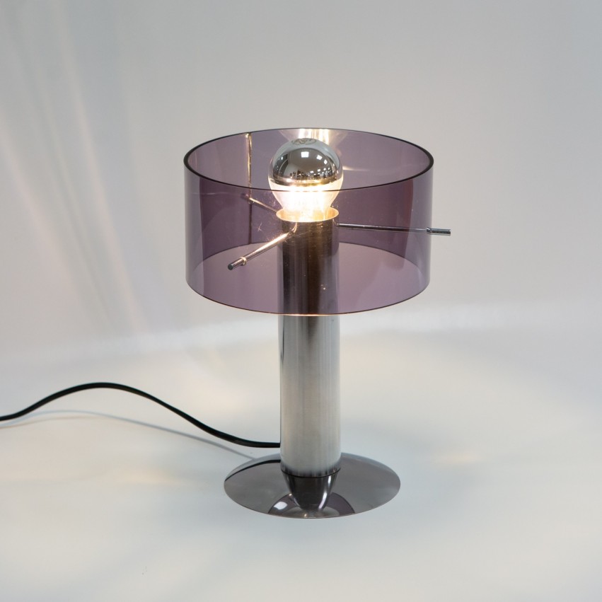 Lampe de bureau cylindrique en métal et Plexiglas des années 1970 - Oxar