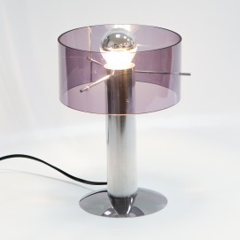 Lampe de bureau pour ampoule à calotte argentée en Plexiglas mauve des années 1970 - P. Rogier pour Oxar