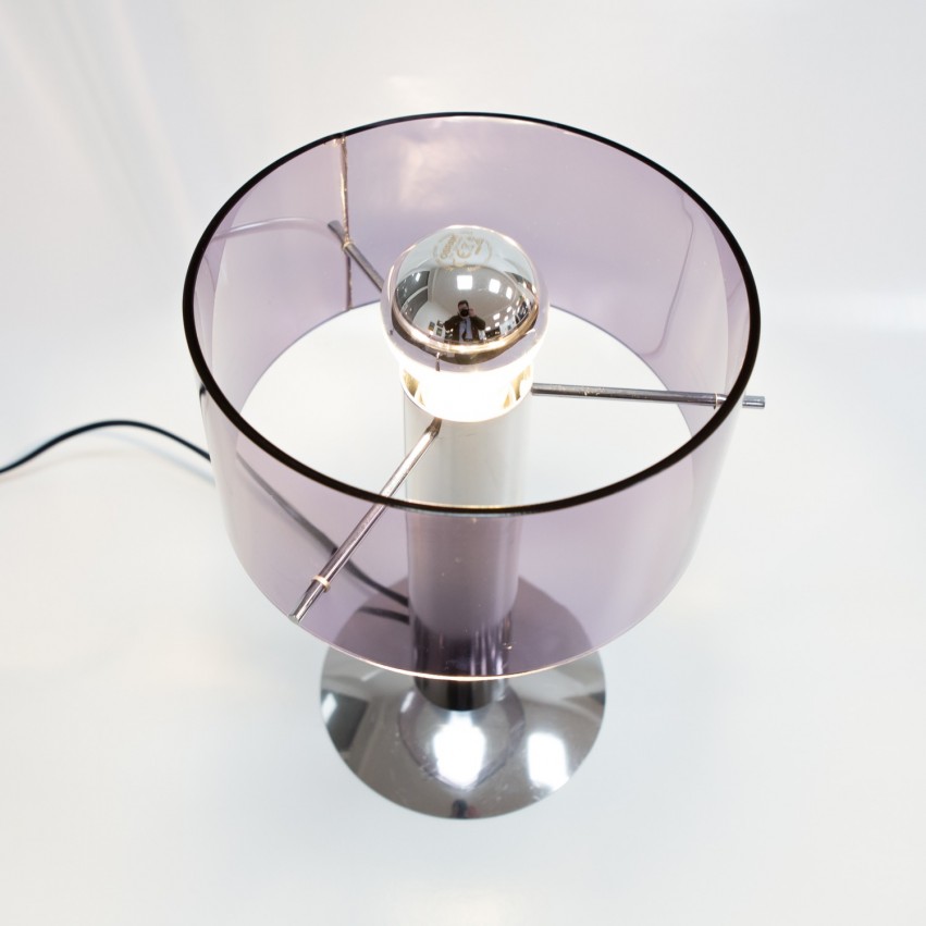 Lampe de bureau pour ampoule à calotte argentée en Plexiglas mauve des années 1970 - P. Rogier pour Oxar