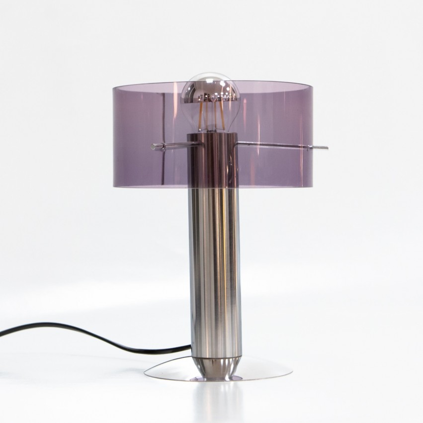 Lampe de bureau pour ampoule à calotte argentée en Plexiglas mauve des années 1970 - P. Rogier pour Oxar