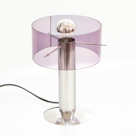 Lampe de bureau cylindrique en métal et Plexiglas des années 1970 - Oxar