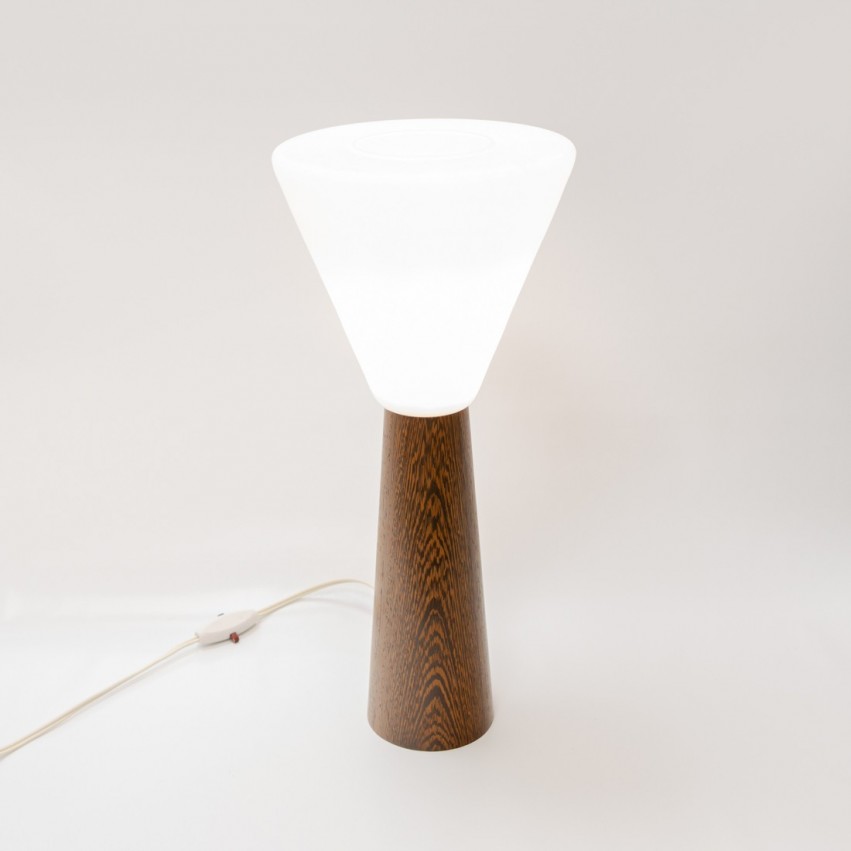 Lampe de bureau diabolo Philips en bois, verre et tôle