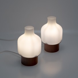 Lampes de chevet des années 1960 en verre et bois