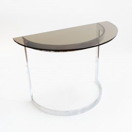 Console en verre fumé et métal chromé des années 1970