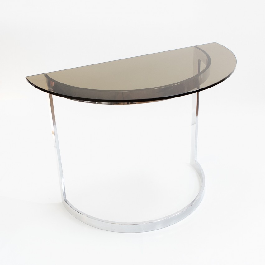 Console en verre fumé et métal chromé des années 1970