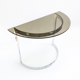 Console en verre fumé et métal chromé des années 1970