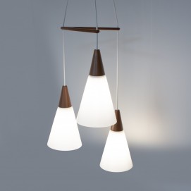 Lustre Philips en verre conique et bois