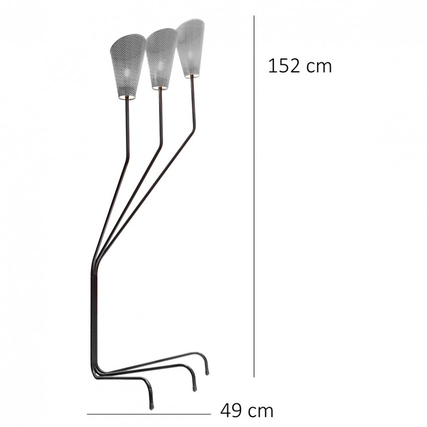 Dimensions - Lampadaire asymétrique à trois tubes des années 50