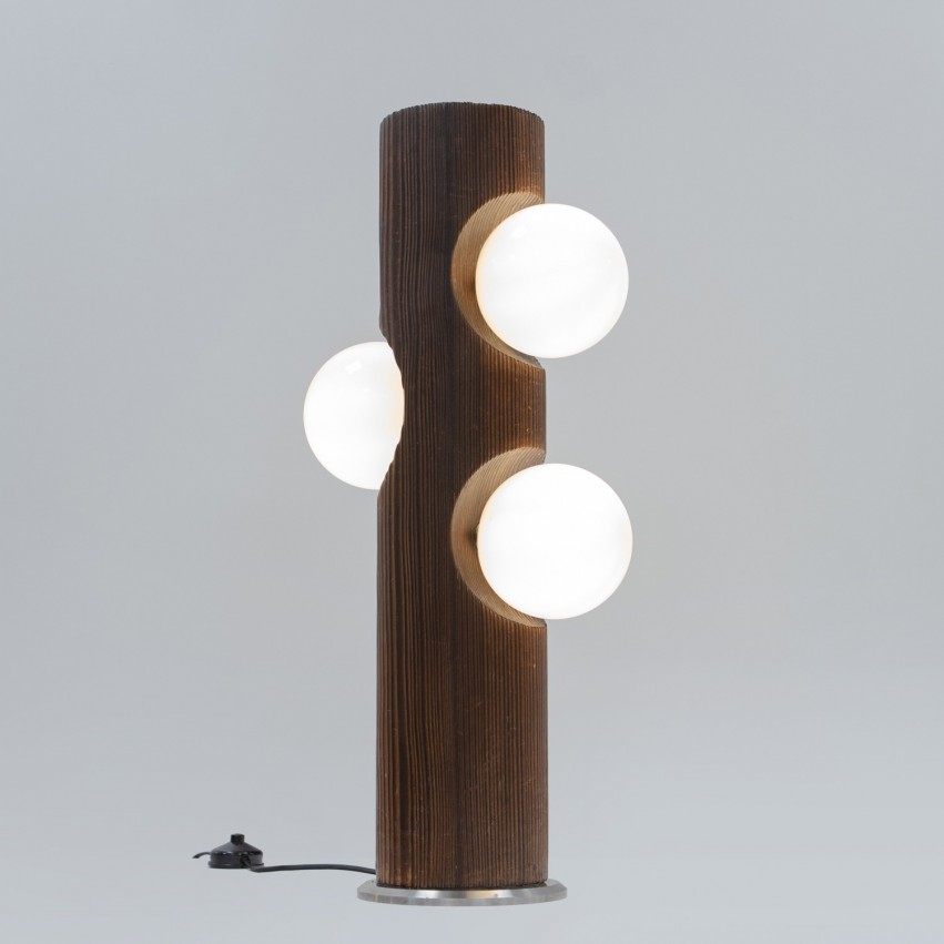 Lampe en bois à trois verreries sphériques Temde-Leuchten