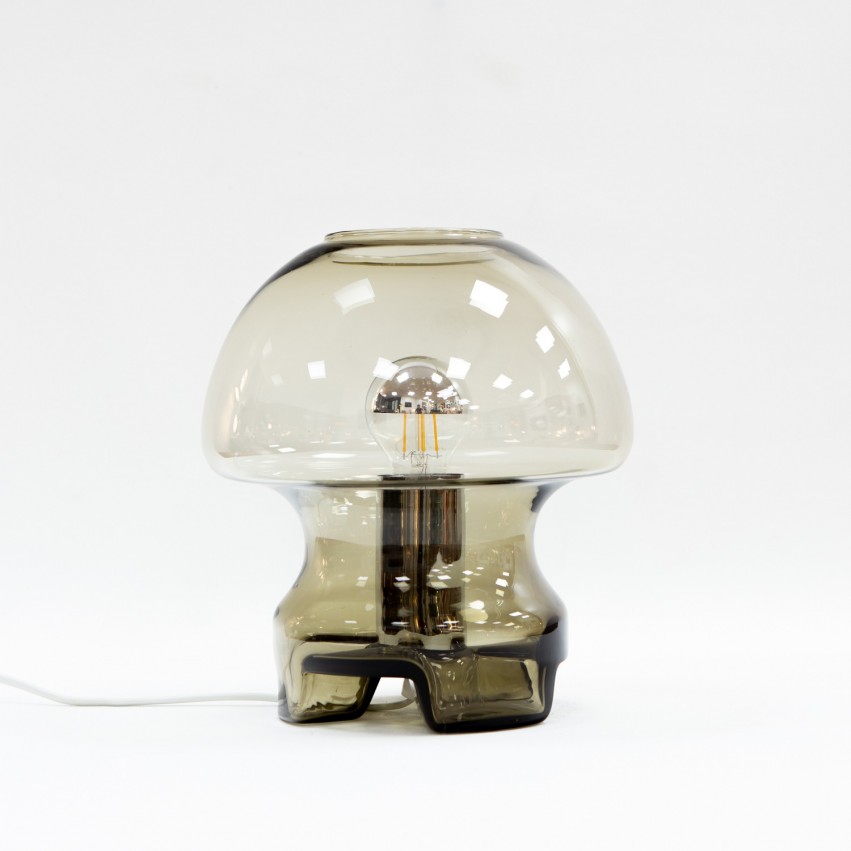 Lampe champignon en verre fumé des années 1970