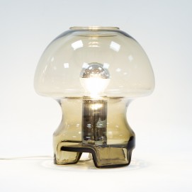 Lampe champignon en verre fumé des années 1970