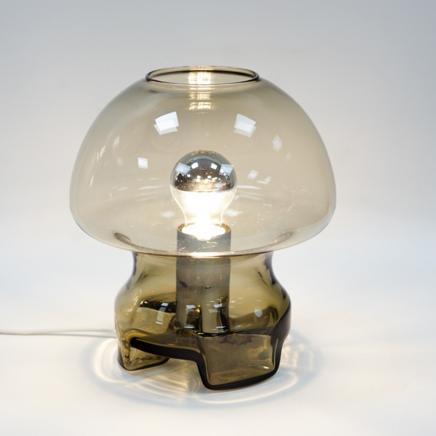 Lampe champignon en verre fumé des années 1970