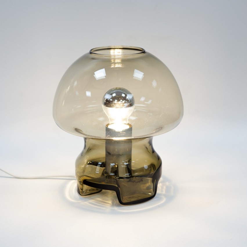 Lampe champignon en verre fumé des années 1970