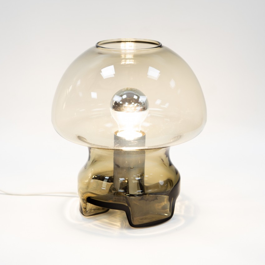 Lampe champignon en verre fumé des années 1970