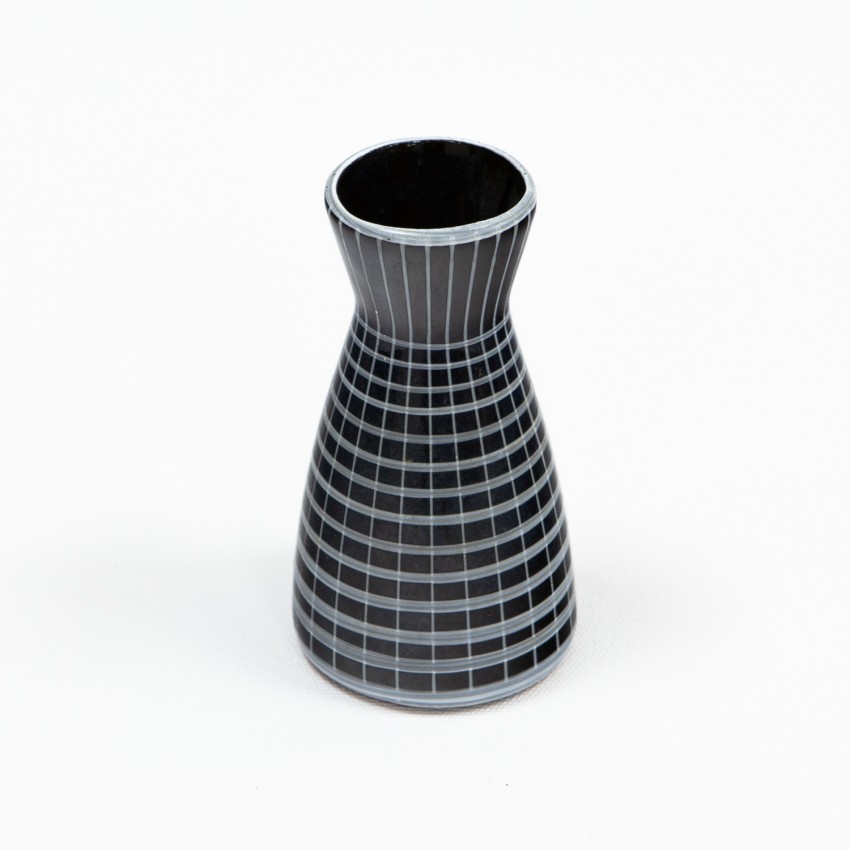 Petit vase diabolo bleu des années 1960