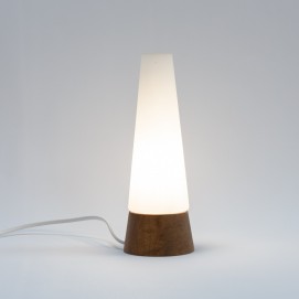 Lampe conique en verre et bois des années 1950