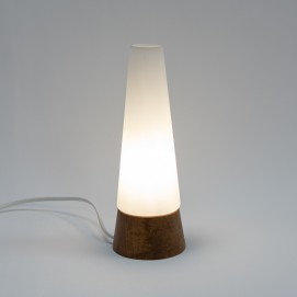 Lampe conique en verre et bois des années 1950