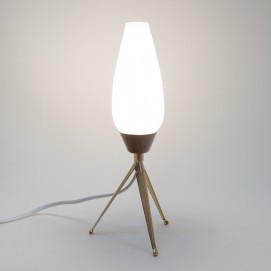 Lampe tripode en verre et laiton des années 1950