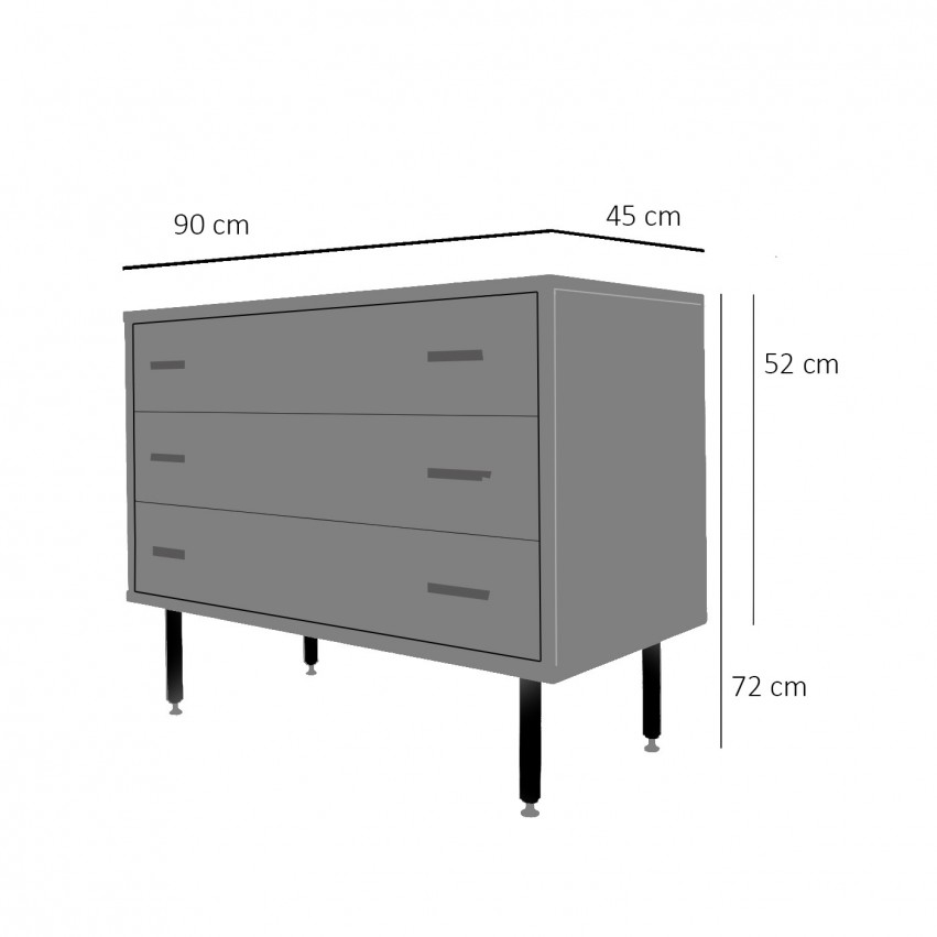 Commode à trois tiroirs en bois et laiton des années 1950