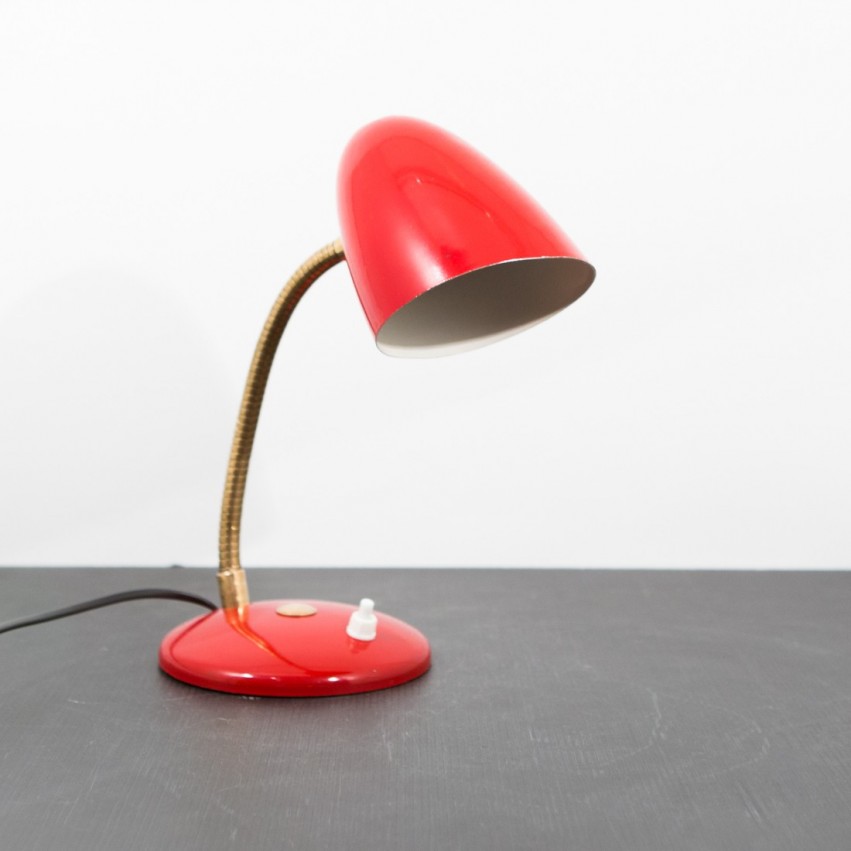 Lampe de chevet/applique vintage rouge et laiton