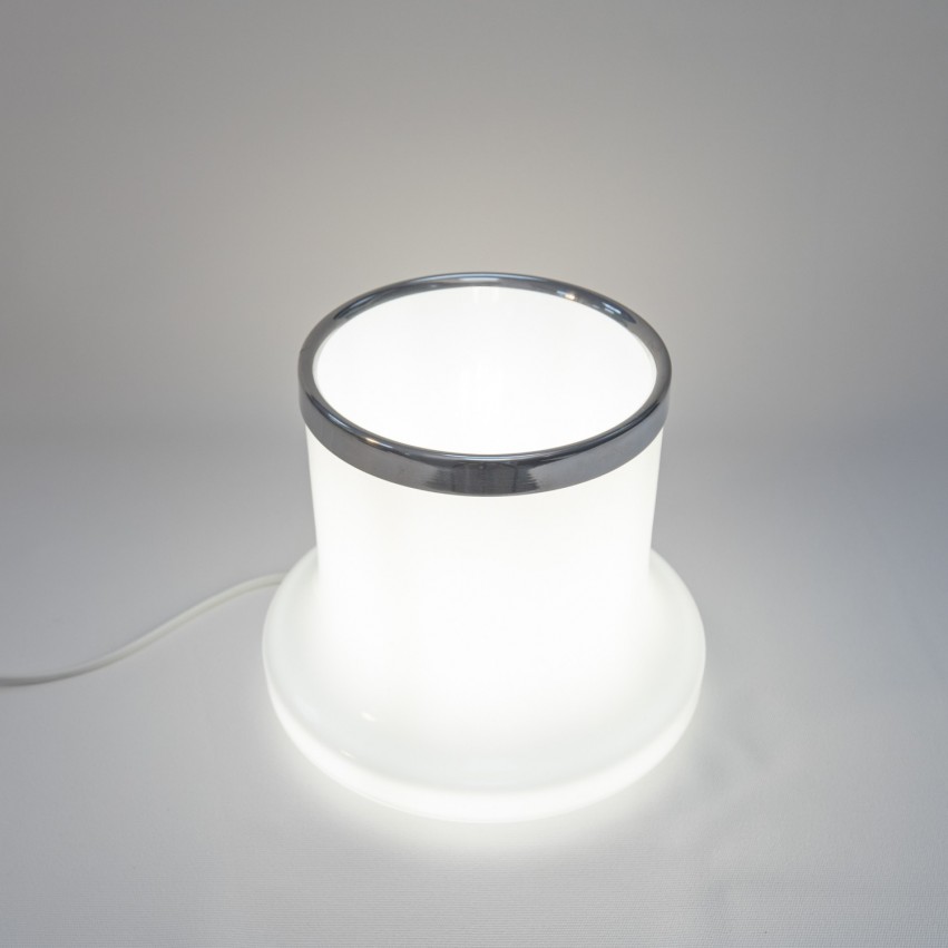Lampe cylindrique et boule opaline de Reggiani