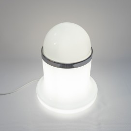 Lampe cylindrique et boule opaline de Reggiani