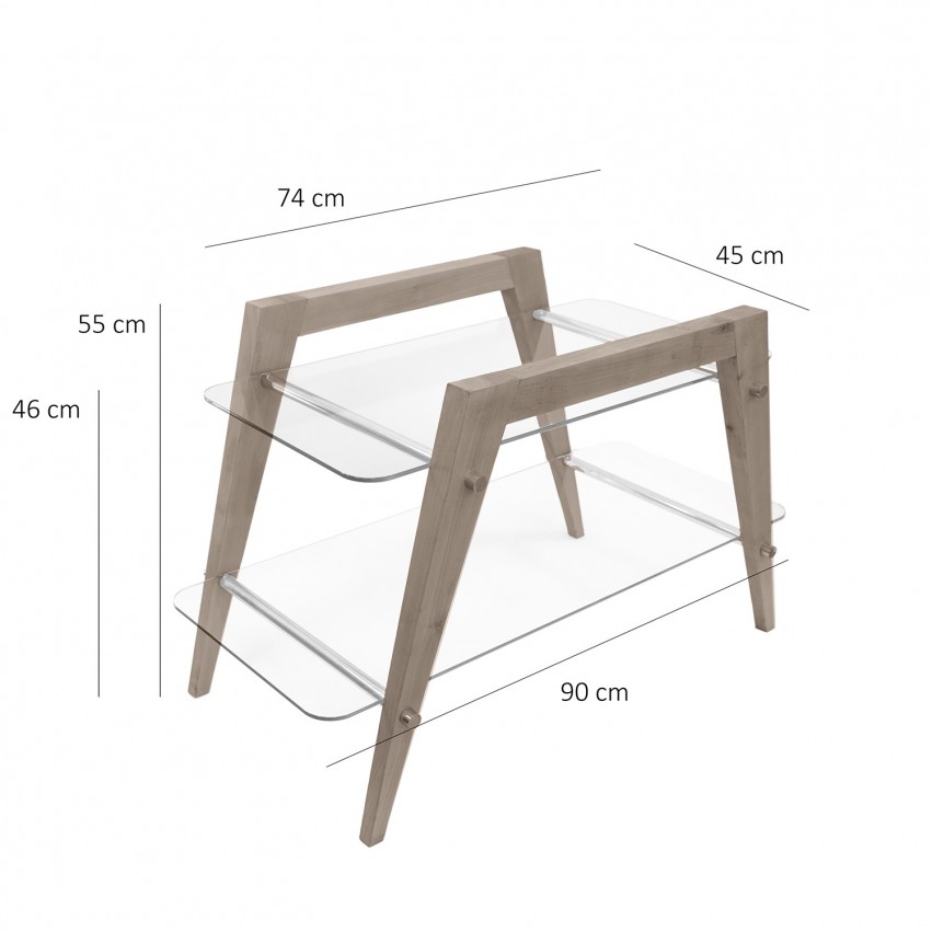 Table basse à deux plateaux en verre et bois des années 1950