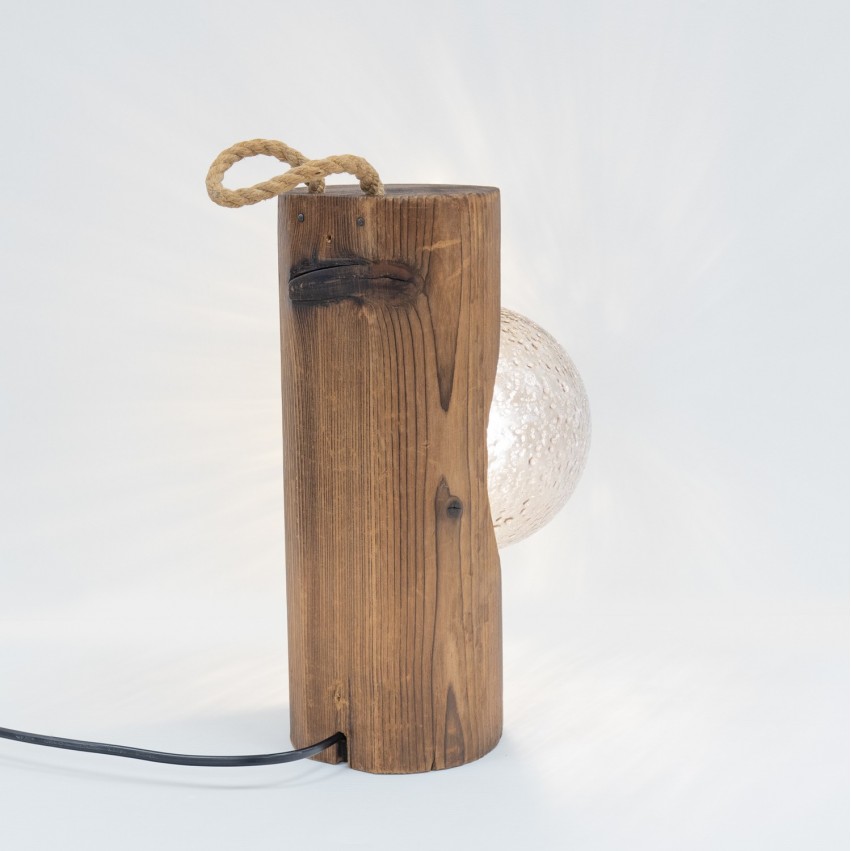 Lampe en bois, verre et corde Temde-Leuchten