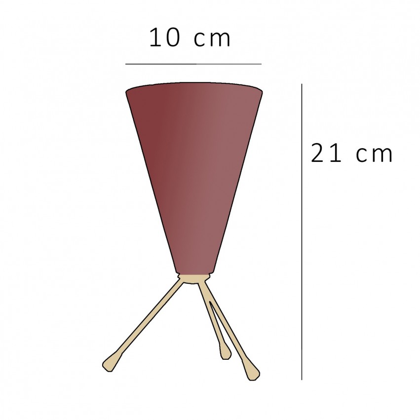 Lampe tripode cône rouge et laiton - Dimensions