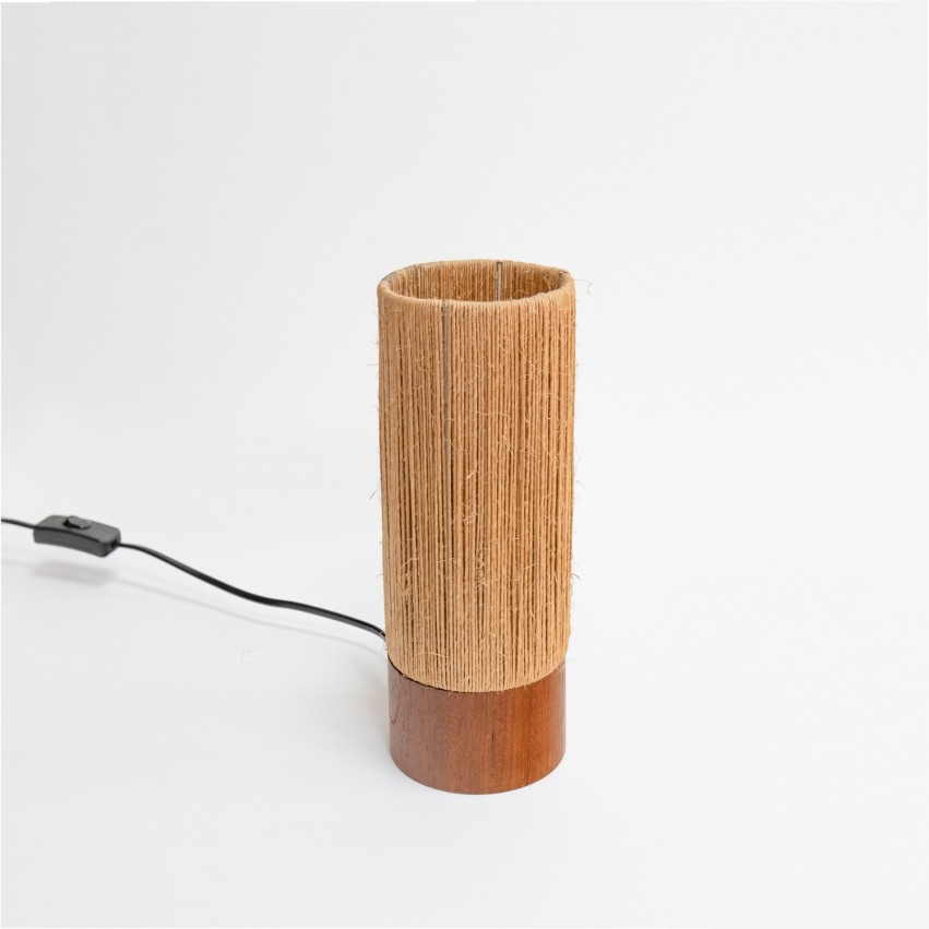Lampe cylindrique en bois et fibre végétale