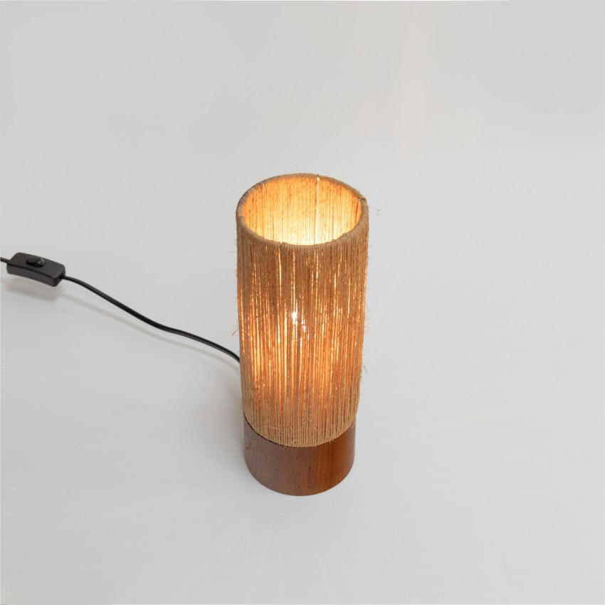 Lampe cylindrique en bois et cordelette