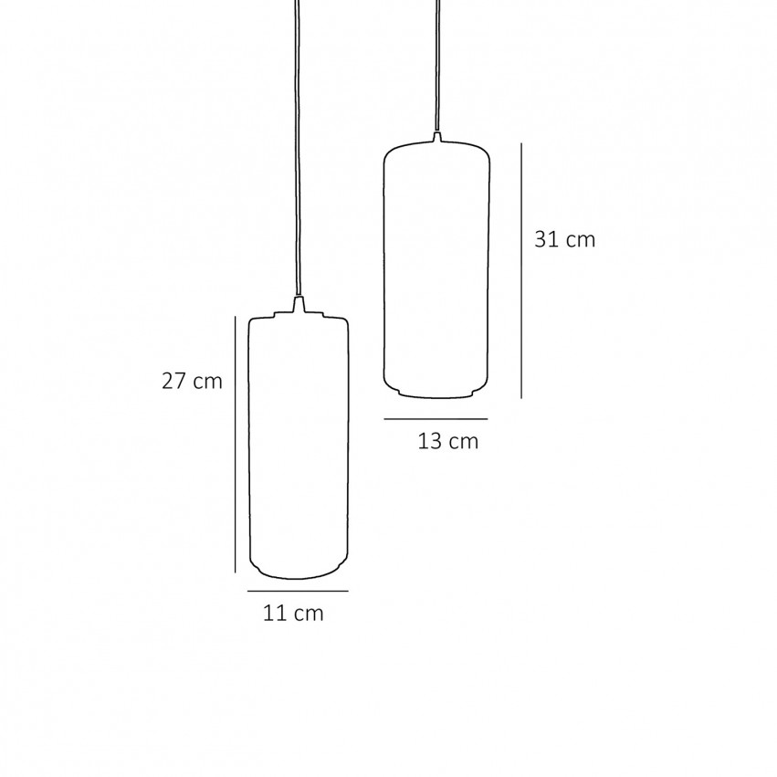 Suspension cylindrique cannelée en verre opale - Dimensions