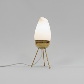 Lampe tripode en verre et laiton