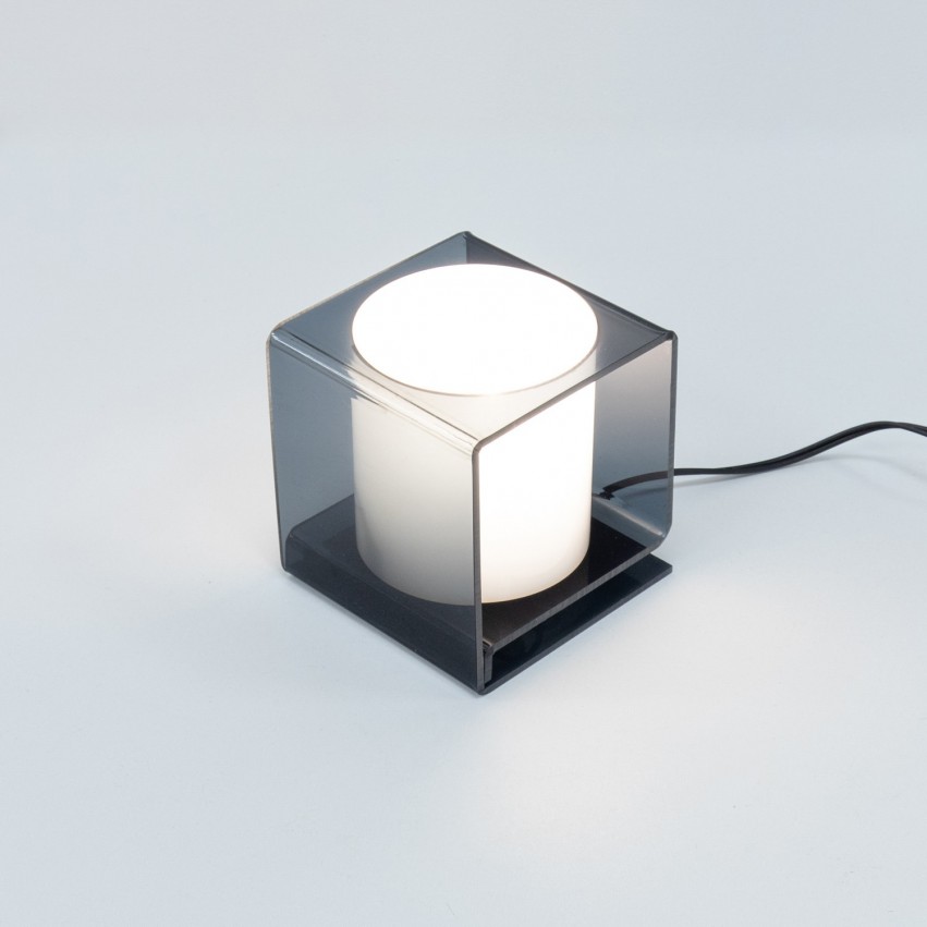 Lampe cubique et cylindrique des années 1970 en Plexiglas