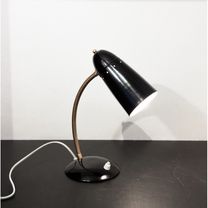 Lampe de bureau noire et laiton des années 1950