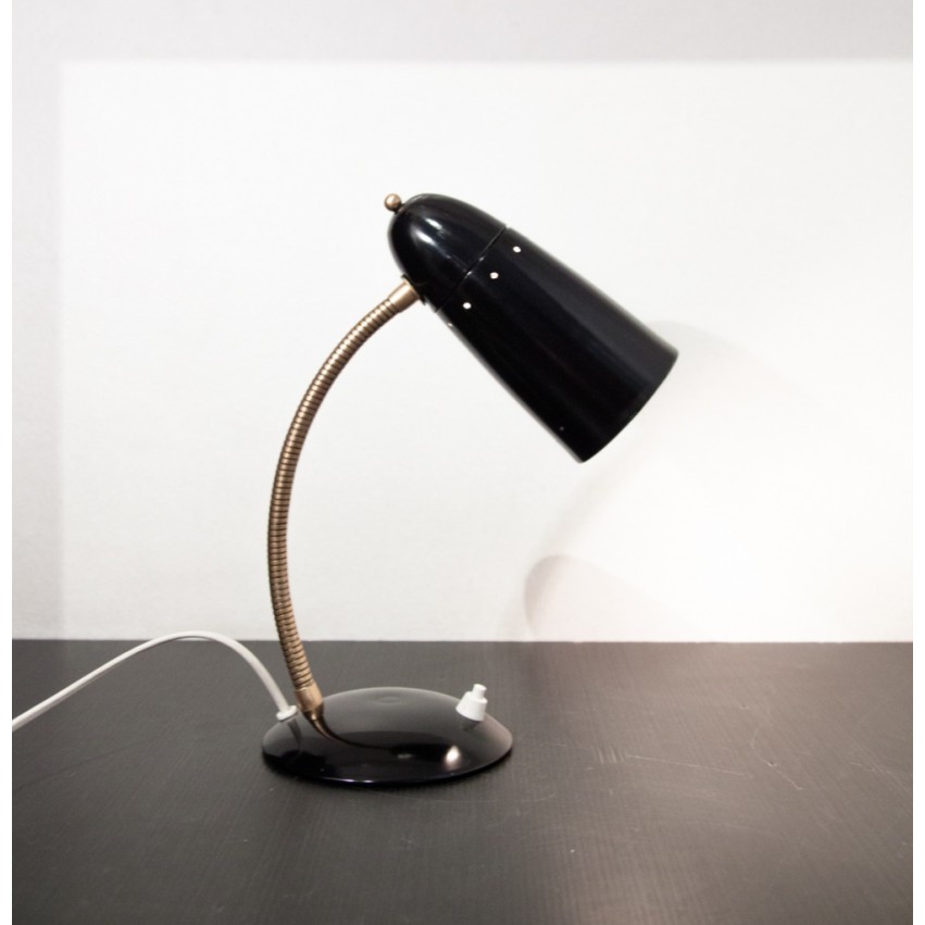 Lampe de bureau noire et laiton des années 1950