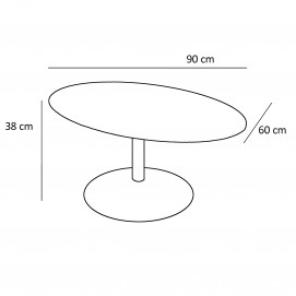 Table basse ovale monopode des années 1960 - Dimensions