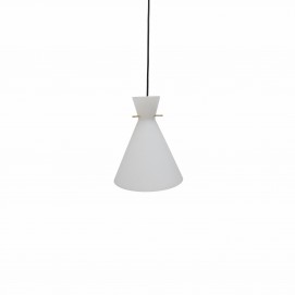 Suspension diabolo en verre opale et griffes en laiton des années 1950