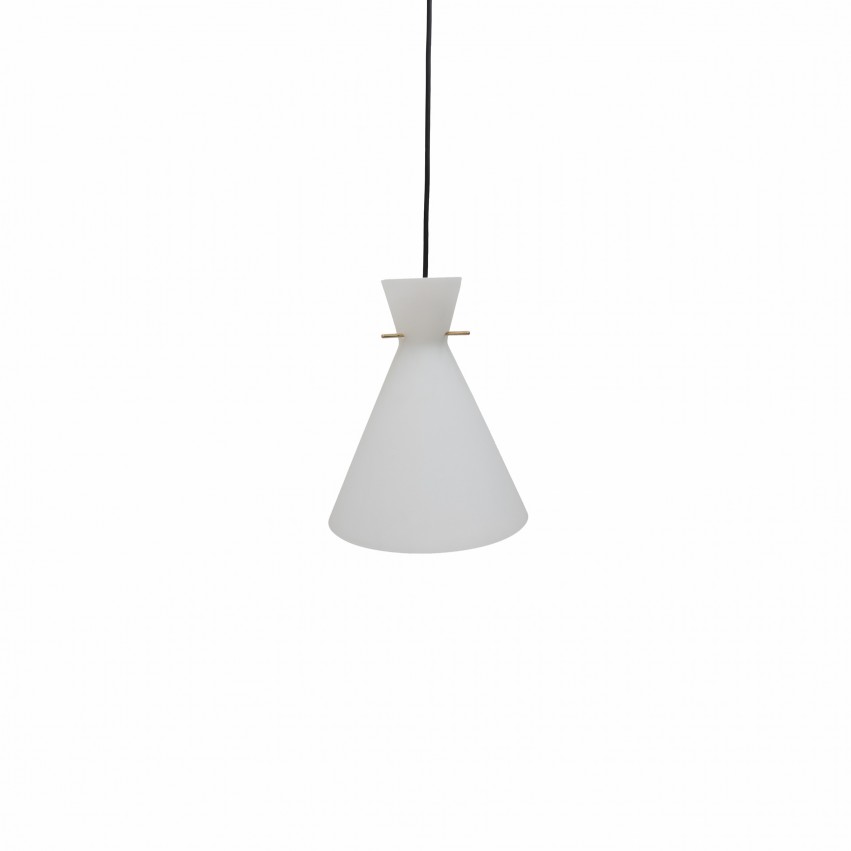Suspension diabolo en verre opale et griffes en laiton des années 1950