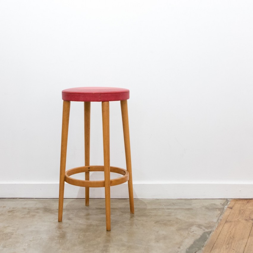 Tabouret de bar bois/skaï vintage