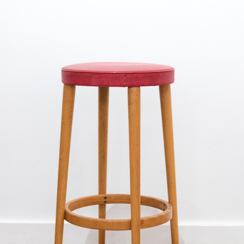 Tabouret de bar bois/skaï vintage