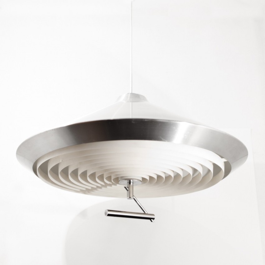 Grande suspension conique en inox - Années 1960, 1970