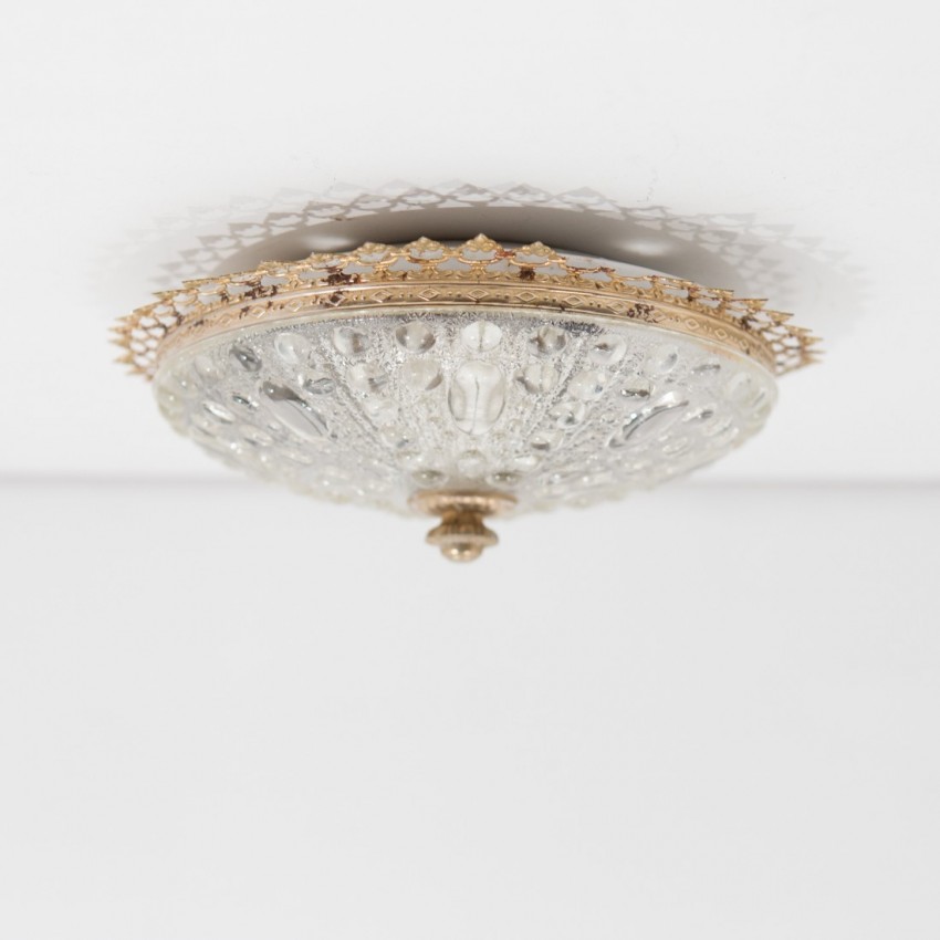 Applique ou plafonnier laiton et verre Applique ou plafonnier laiton et verre