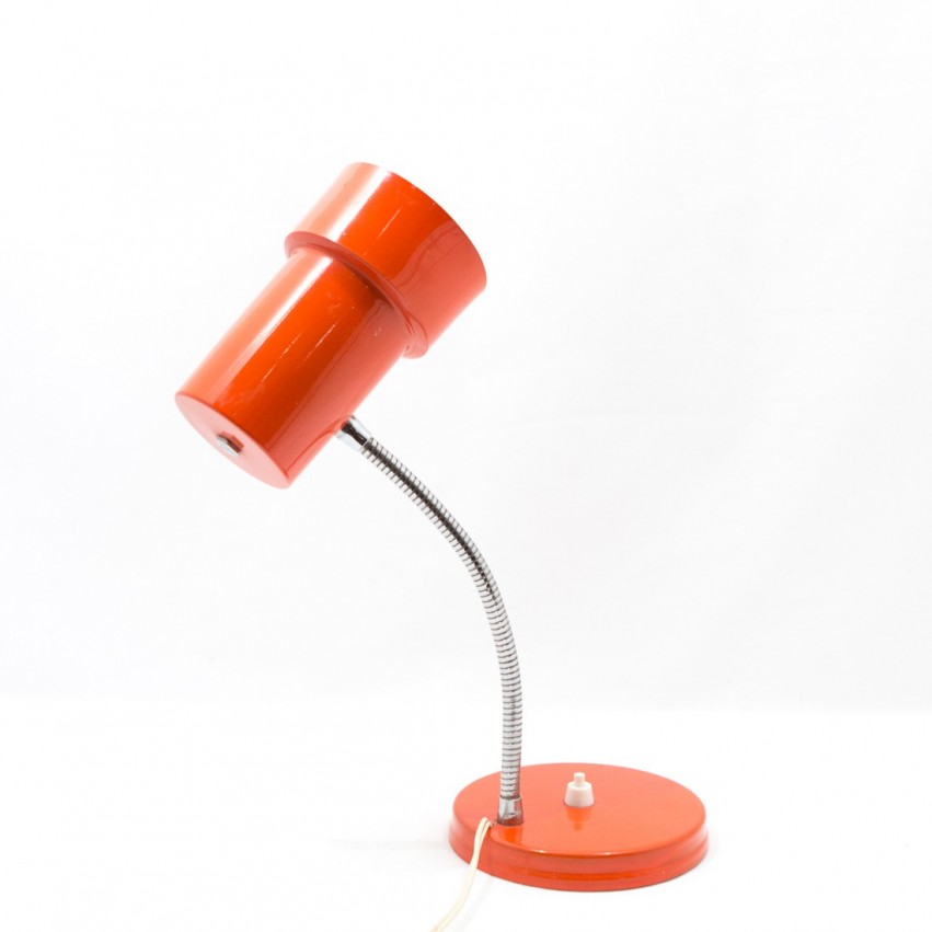 Lampe de bureau en tôle laquée orange