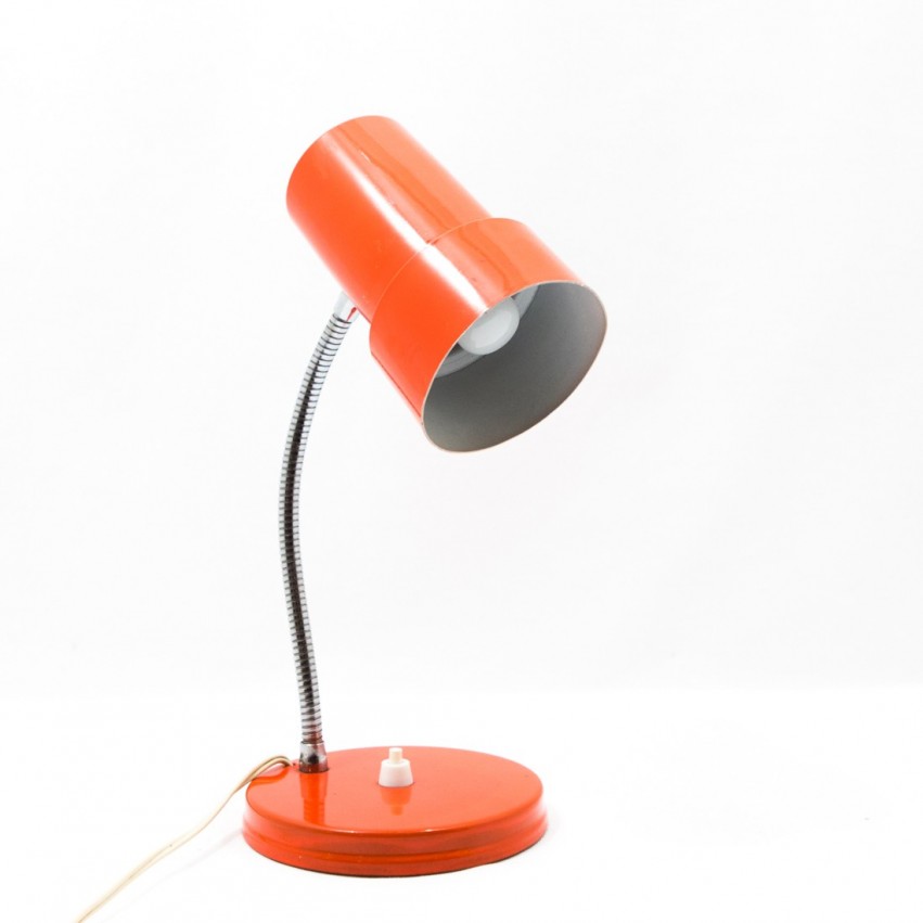 Lampe de bureau en tôle laquée orange