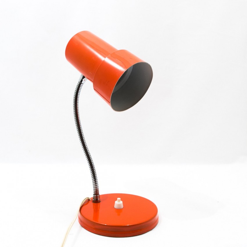 Lampe de bureau en tôle laquée orange