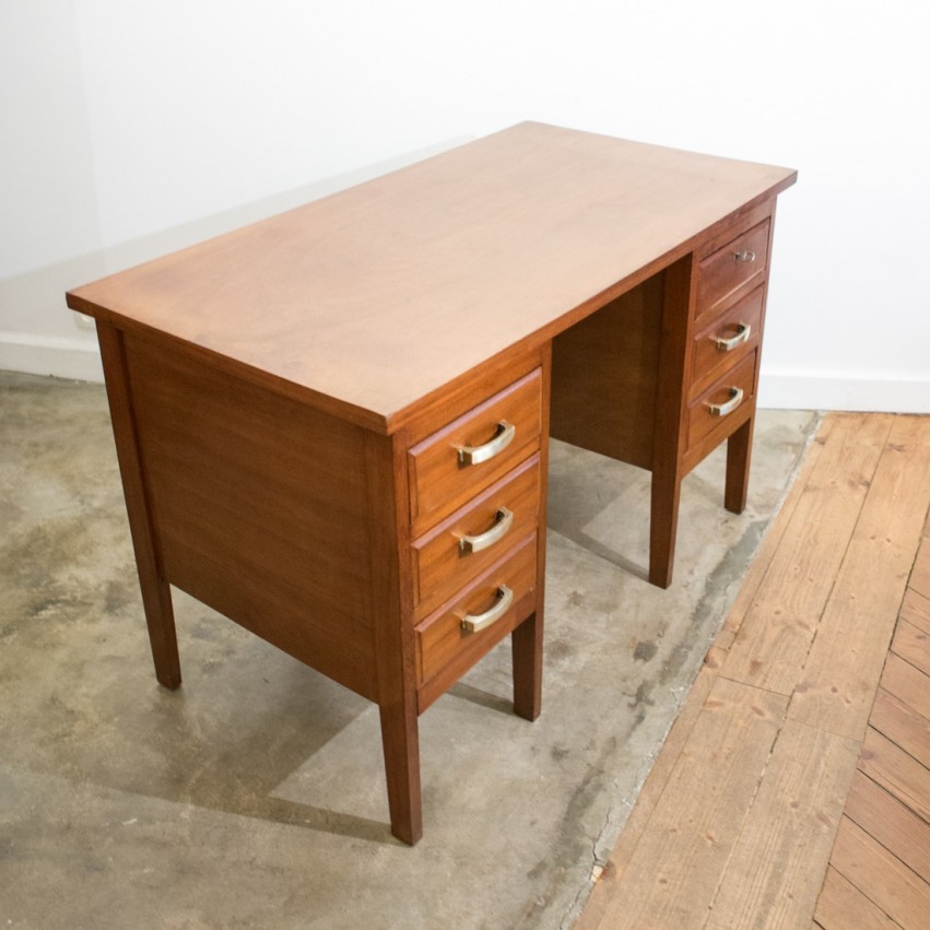 Bureau des années 1950 en bois comportant deux caisers