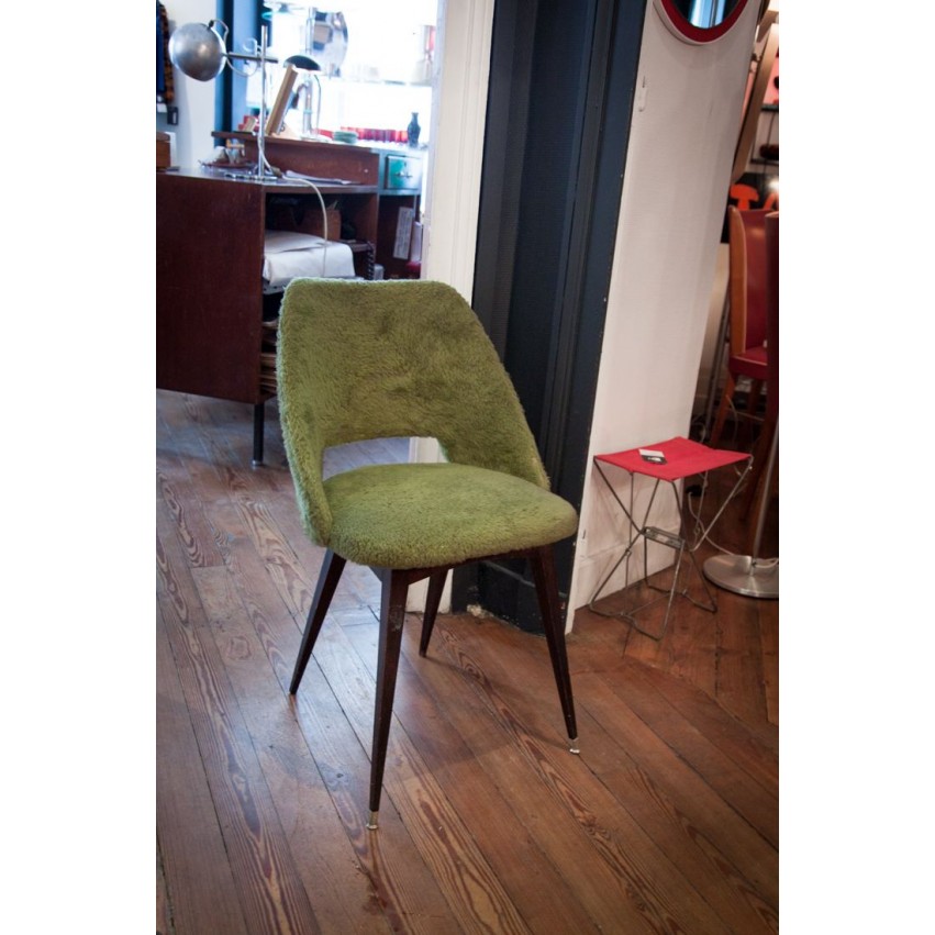 Fauteuil moumoute vert vintage et son coussin