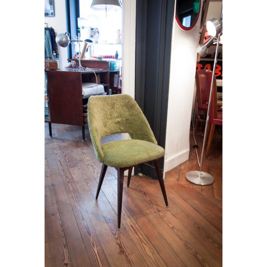 Fauteuil moumoute vert vintage et son coussin